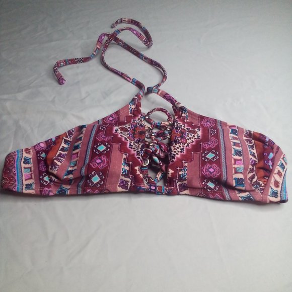 Xhilaration Swim Bikini Top XS Strappy Patterned Pink Purple - Picture 1 of 15